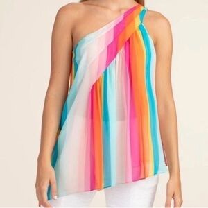 Trina Turk Vibrant Striped One-Shoulder Blouse